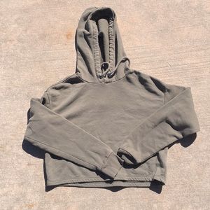 H&M DARK GREEN CROPPED HOODIE